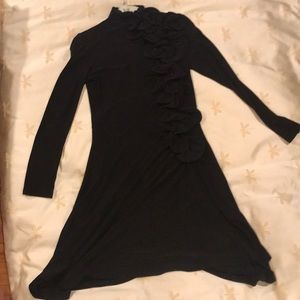Black Long Sleeve Ruffled Flower Cocktail Dress